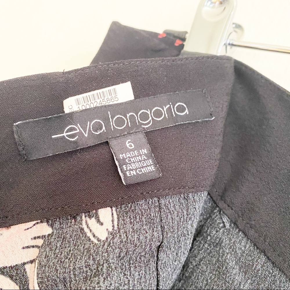 Eva Longoria Floral Ribbon Stripe Wide Leg Crepe Trouser Pant Black Pink 6 - Picture 10 of 12